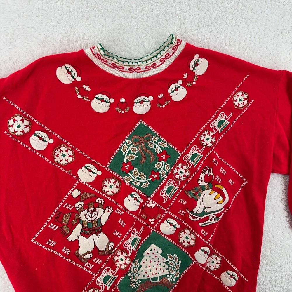 vintage 90s TEDDY‎ BEAR CHRISTMAS DOUBLE NECK GRANDMA SWEATSHIRT MEDIUM